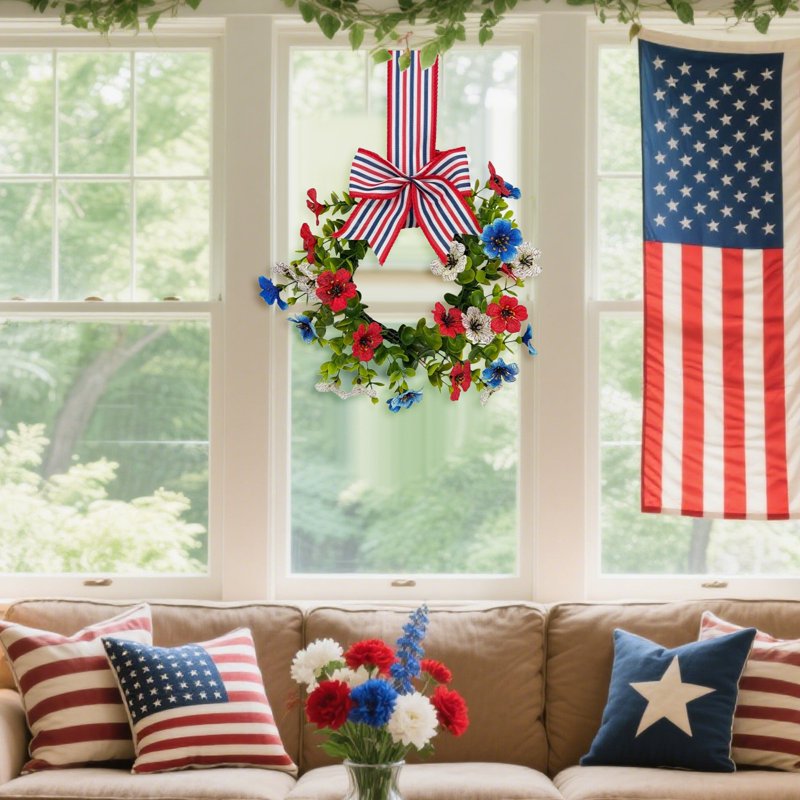 4th of July Hanging Wreaths for Cabinets with Flowers - Variation E
