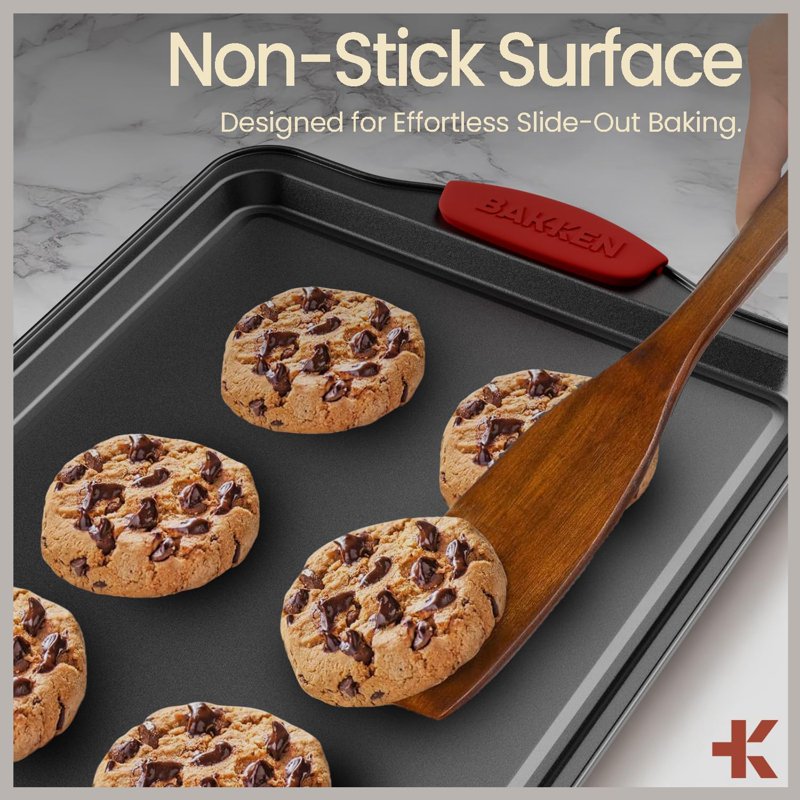 Nonstick Baking Pan - 15.15" x 10.03" Carbon Steel with Gray Marble Silicone Handles