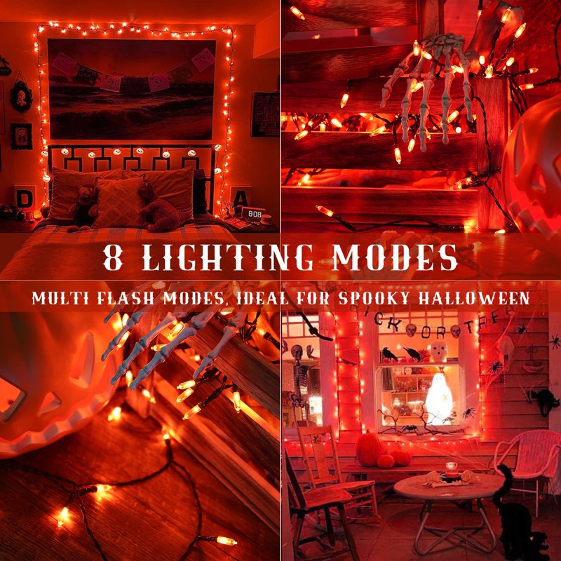 Halloween String Lights 33ft 100 LED Battery-Powered Waterproof Outdoor Indoor Orange & Purple