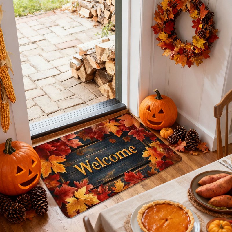 Fall Door Mat Absorbent Non-Slip Halloween Porch Entryway Decor 40x60cm