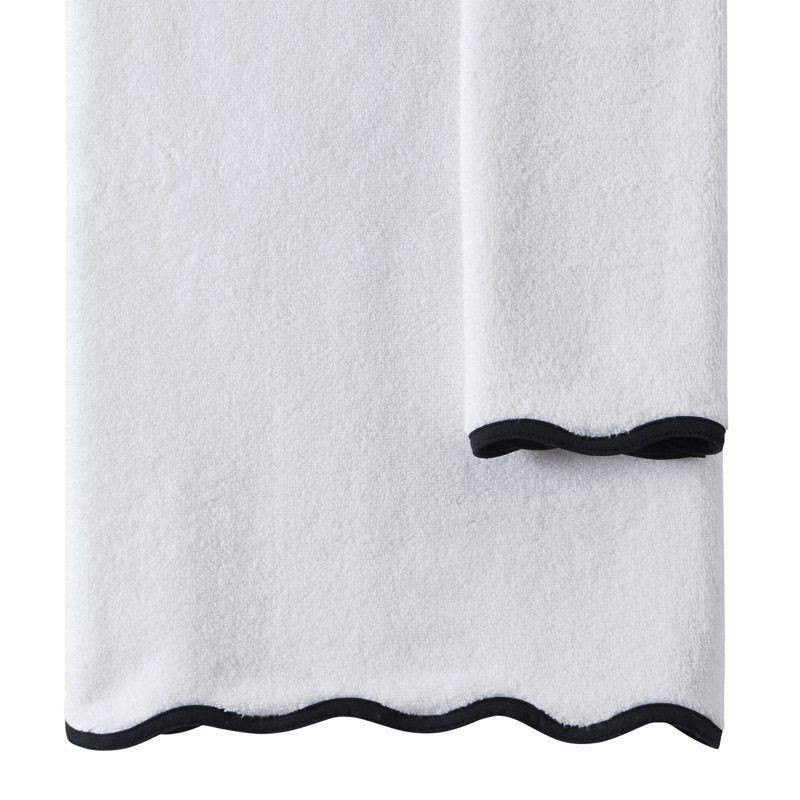 Cotton Hand & Bath Towel Set - White & Black Scallop Border, 2 Piece - Modern Farmhouse Style