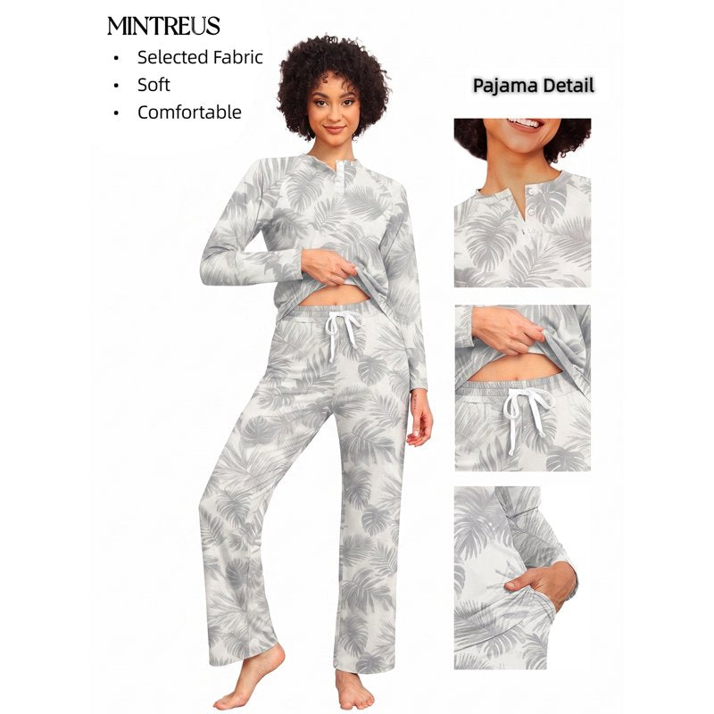 Couple Pajama Sets XL Monstera Pattern Soft Sleepwear for Women Men - Holiday Matching PJs