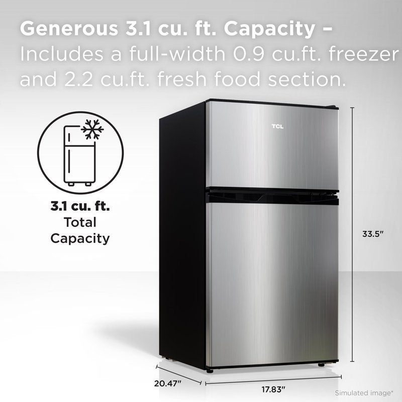 Compact Silver Two-Door Refrigerator with Freezer - 3.1 Cu Ft