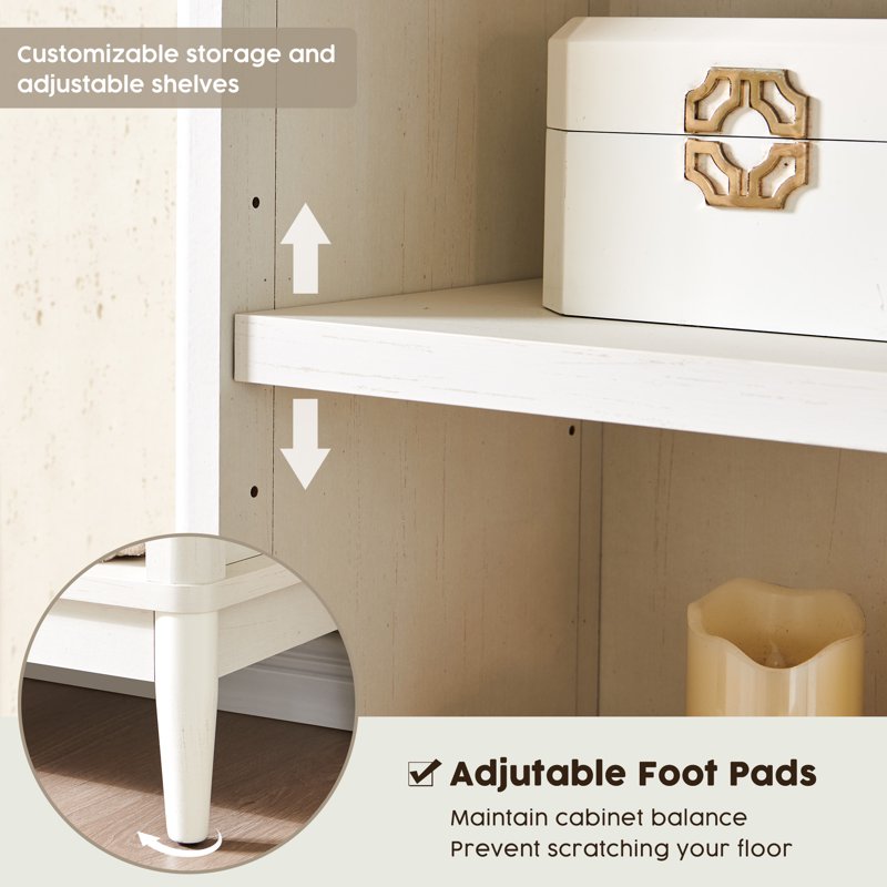 Tall Bathroom Storage Cabinet - 75.9 Inch Freestanding Wooden Cabinet with Adjustable Shelves - Engineered Wood, White