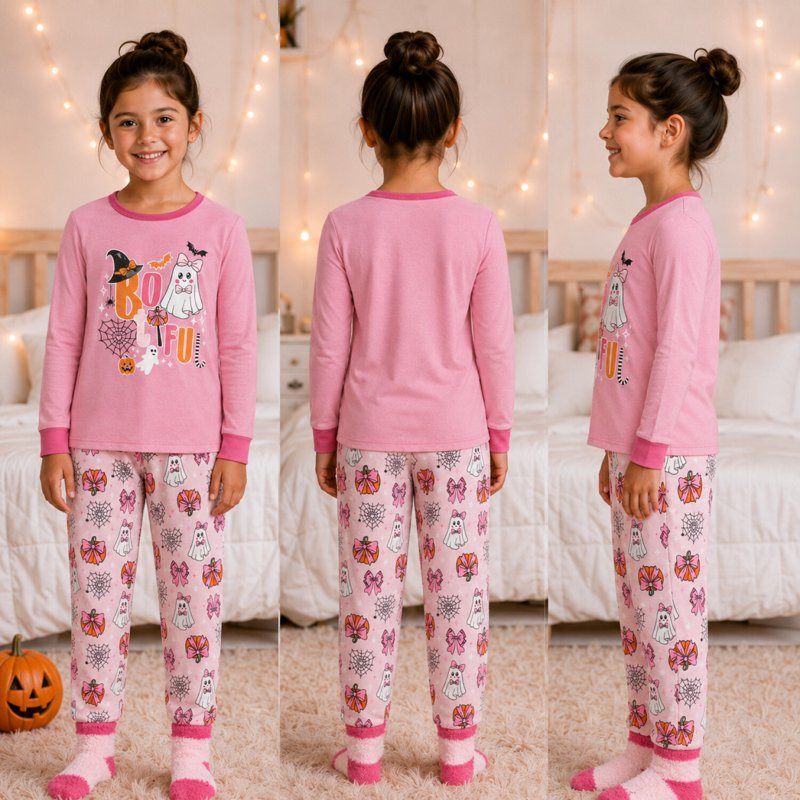 Girls Halloween Pajamas Set with Glow-in-the-Dark Accents - 2T-12, Variation: Bootiful Socks 10-12