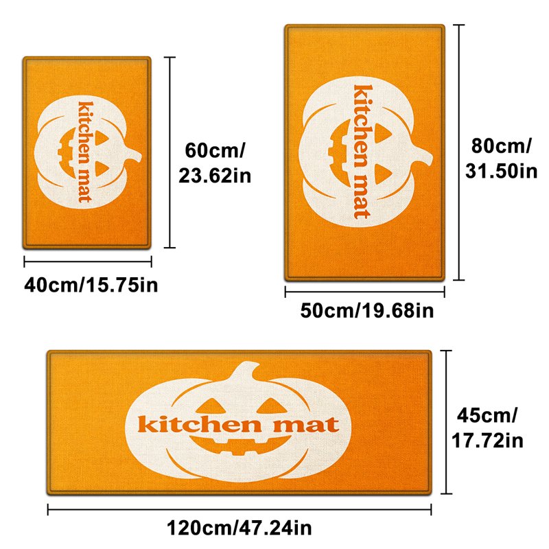 Halloween Orange Pumpkin Flannel Kitchen & Bathroom Rug Set - Non-Slip, 15.7x23.6 Inches