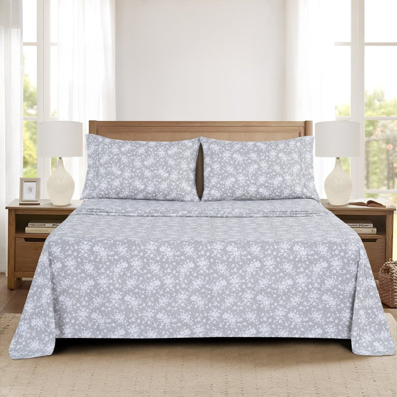 Mainstays Microfiber Pillowcase Set - Gray Floral, King, 2 Piece