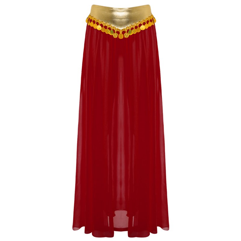 Women Belly Dance Costume Set Burgundy M - Chiffon Skirt & Crop Top