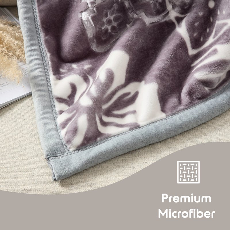 King Size Korean Mink Blanket - Reversible Heavyweight Gray Winter Bed Cover 87x94