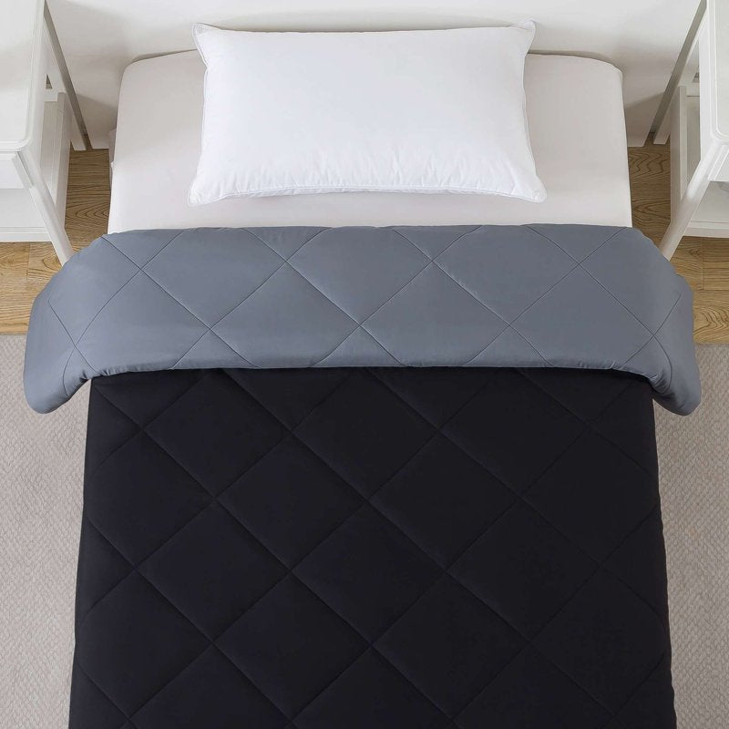 Twin-XL Reversible Microfiber Comforter - All-Season Black Bedding