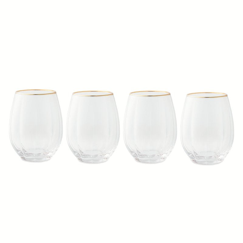 Scalloped Stemless Wine Glass Set with Gold Trim - 3 Pack