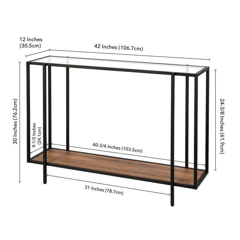 42" Wide Rectangular Console Table with MDF Shelf - Blackened Bronze & Oak