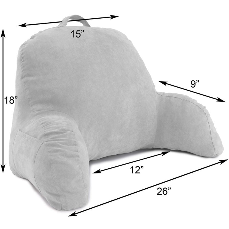 26 x 18 x 18 Inch Microsuede Bed Rest Pillow with Arms - Gray - DeluxeComfort