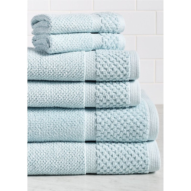 Turkish Cotton Towel Set - 6-Piece Bath, Hand & Washcloths - Seafoam