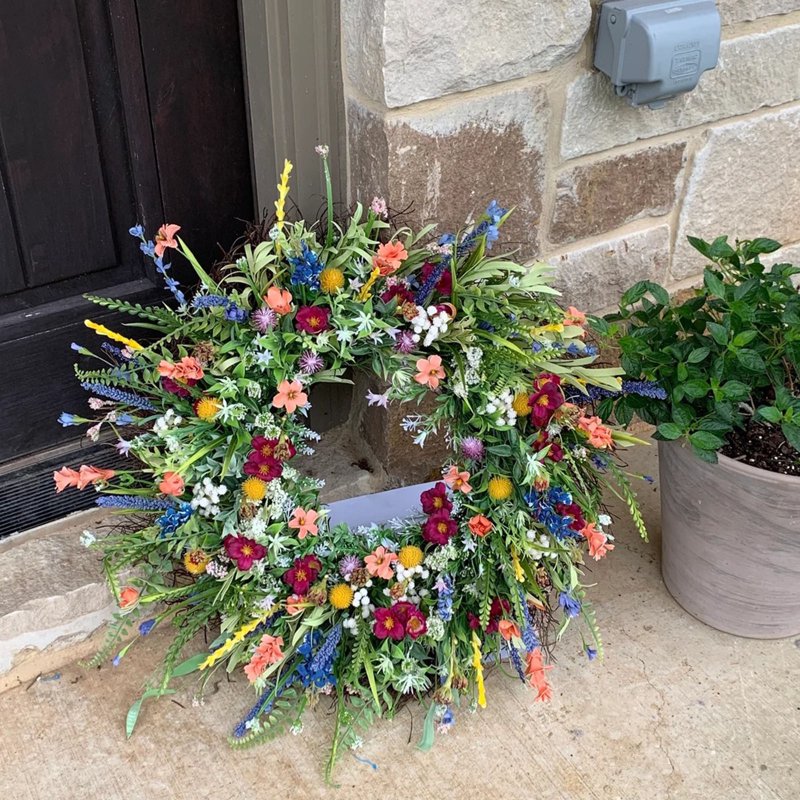 Texas Wildflower Wreath Spring and Summer Decorative Door Hanging - Rustic Home Decor