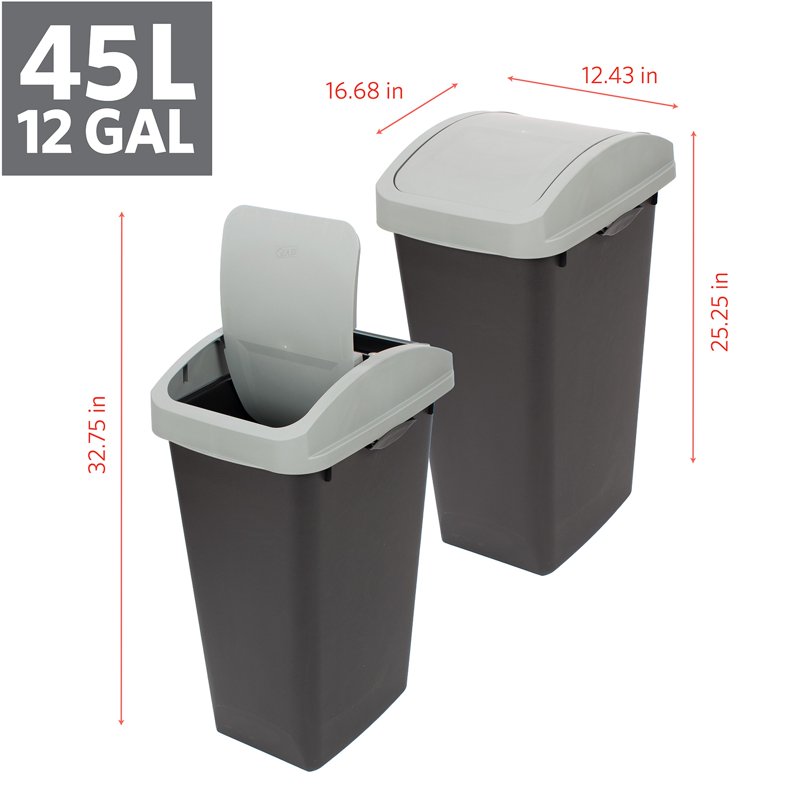 12 Gallon Kitchen Trash Can with Swing Top Lid - Grey Variant
