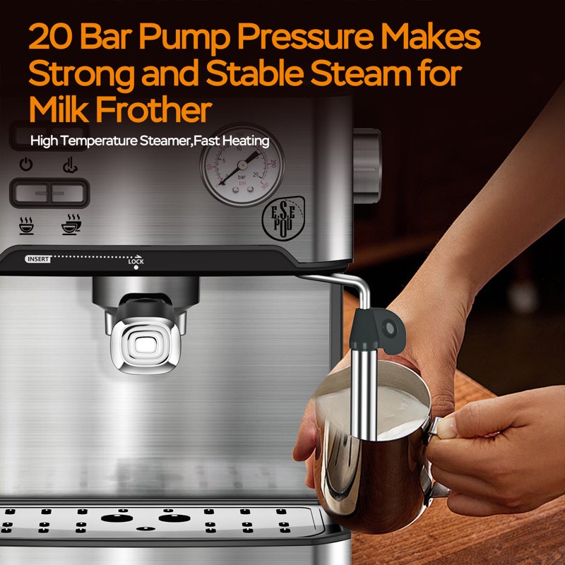20-Bar Espresso Coffee Machine with Milk Frother - Silver