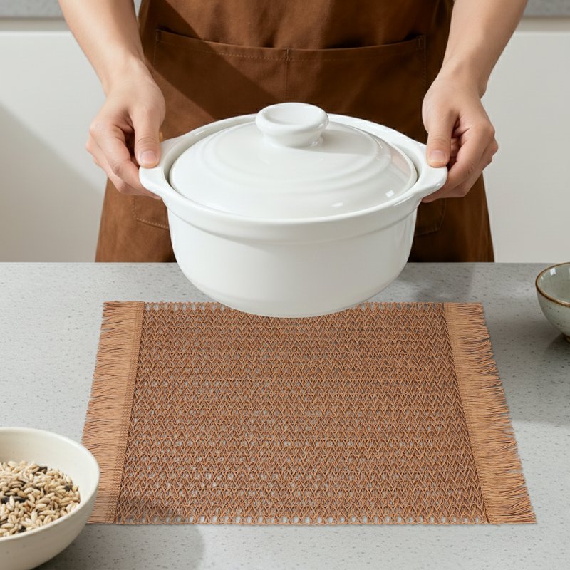 Farmhouse Placemats Set of 6 Woven Table Mats - Coffee