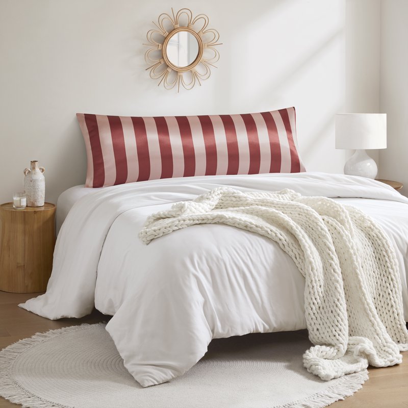 Pink Satin Body Pillowcase 20x52 Inches - Cabana Stripe - Frizz & Cooling