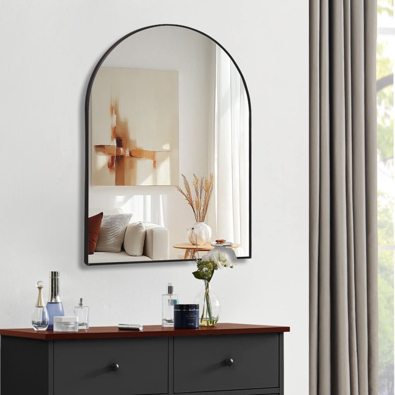 Wall Mirror 30x40 Arched Metal Vanity Mirror for Bathroom Bedroom Living Room - Black