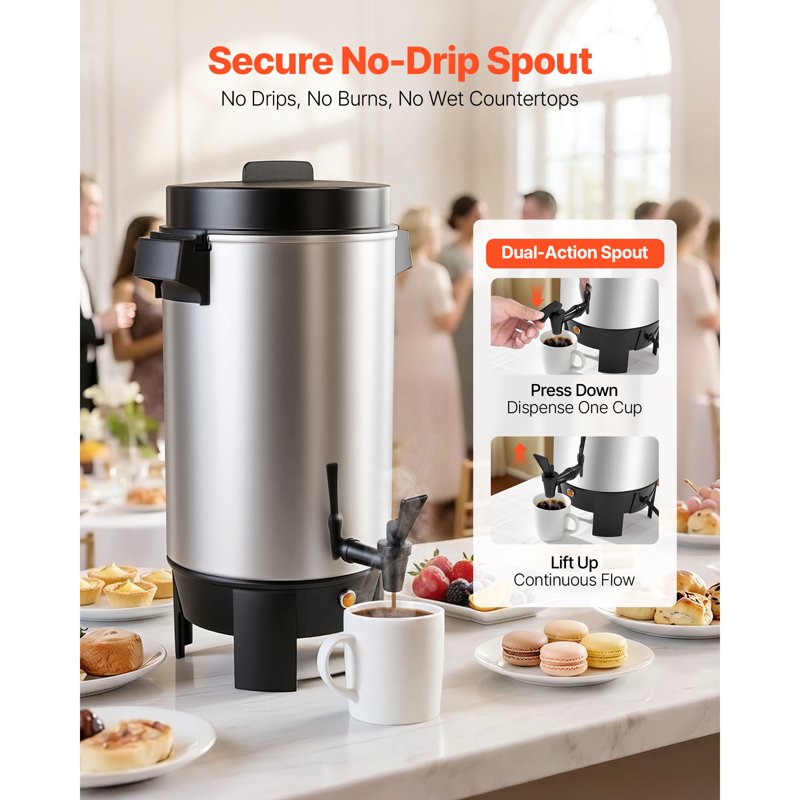40-Cup Commercial Coffee Urn with Non-Drip Spout - Fast Brewing