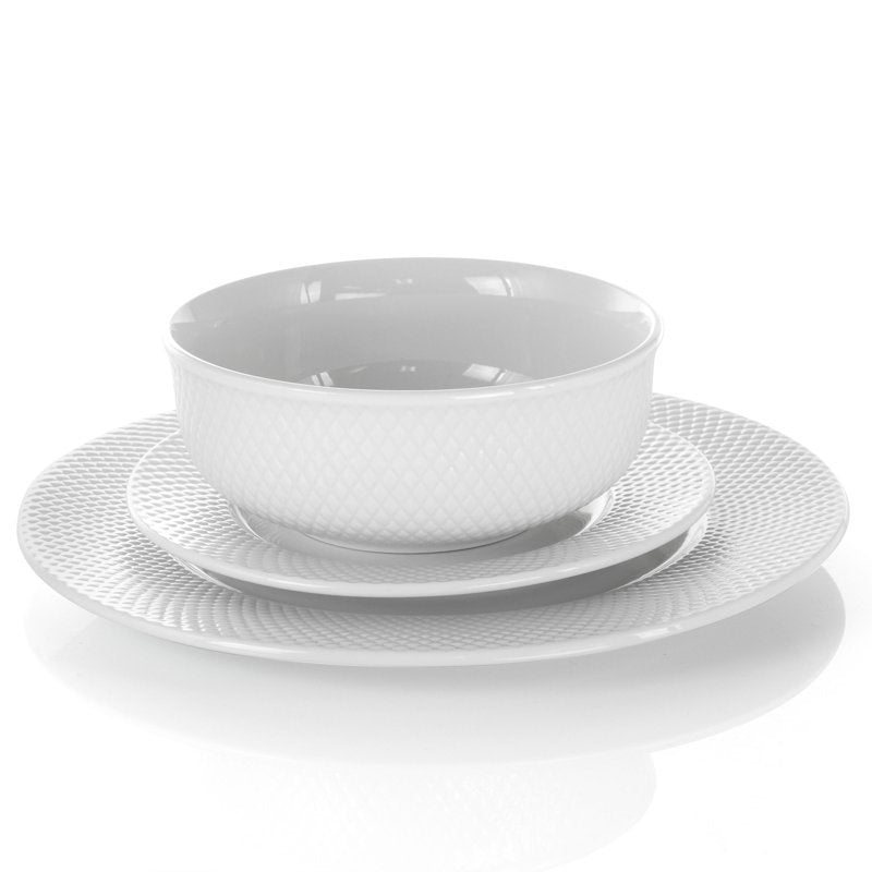 18-Piece Round Porcelain Dinnerware Set - White with Embossed Design