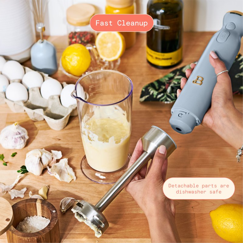 Cordless Immersion Blender with Chopper, Whisk & Cup - Cornflower Blue