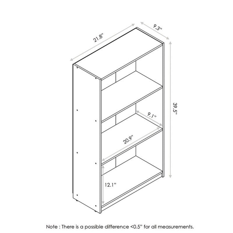 3-Tier Bookcase Storage Shelves - Dark Walnut Finish