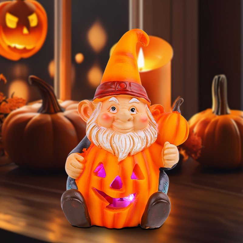 Halloween Pumpkin Gnome Ornament - Luminous Resin Garden Statue - Old Man Design - Variation #354D