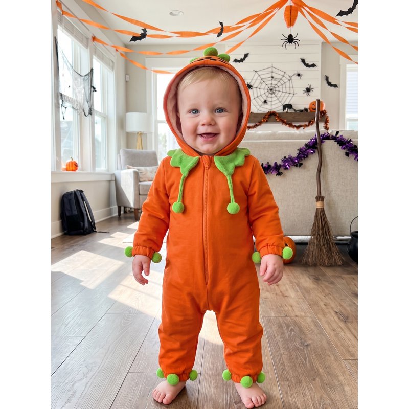 Kids Toddler Pumpkin Costume - Orange, 18-24 Months Halloween Romper