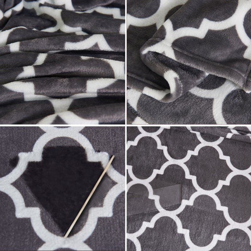 Grey Lattice Fleece Throw Blanket 50x60 Inches - Soft Cozy Plush Nap