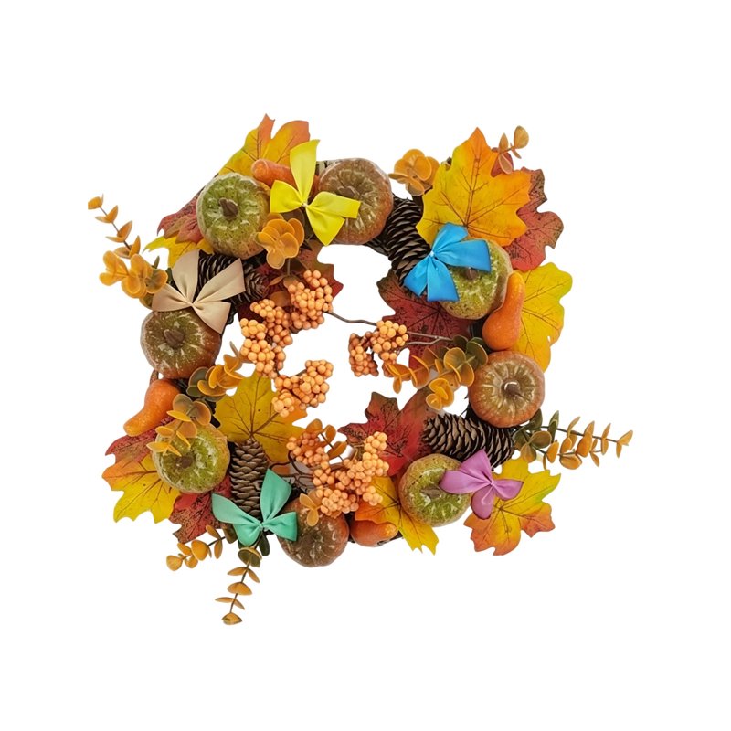 Fall Wreath for Front Door - Large Autumn Decor with Maple Leaves, Pinecones & Berries - B-9