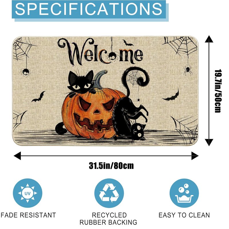 Halloween Door Mat Pumpkin Cat Gnomes Non-Slip Washable 31.5x19.7 Inch