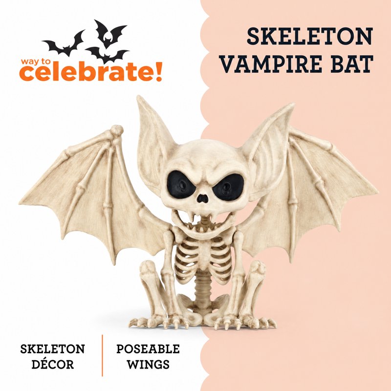 Faux Skeleton Vampire Bat Halloween Decoration - 4.6 Inch Spooky Decor