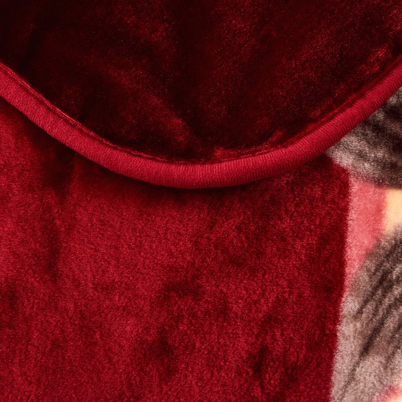 Heavy King Size Fleece Blanket 9lbs Microfiber Plush Winter Bed Throw - Burgundy Floral, Printed Wine Red