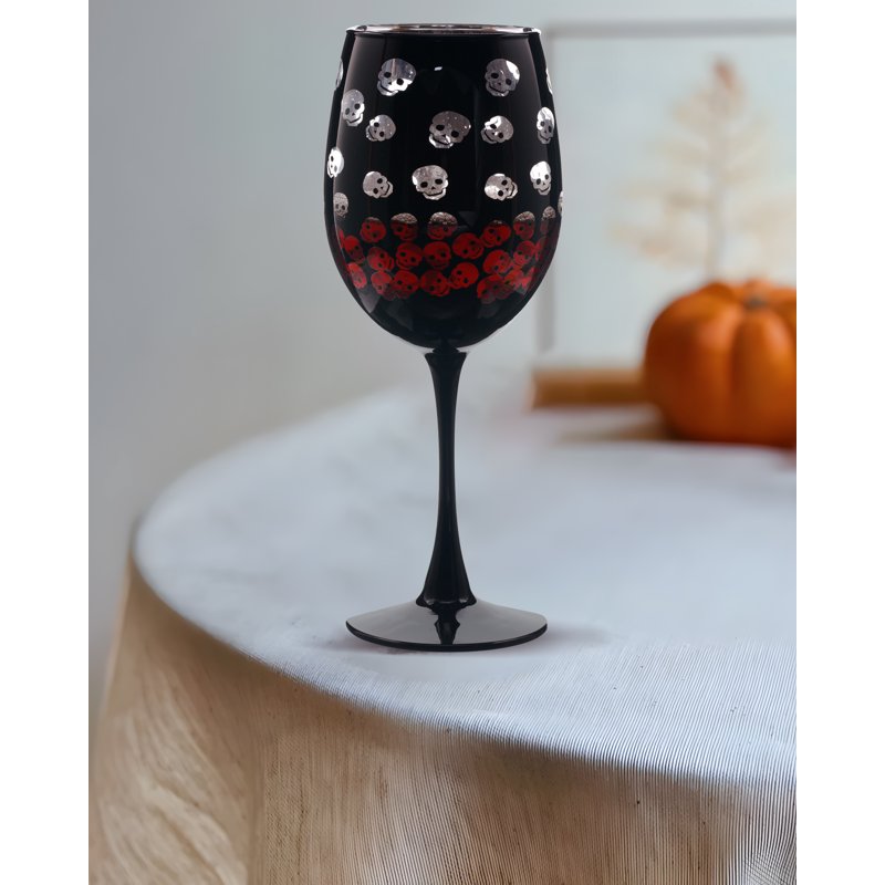 Halloween Two Tone Wine Glass - Skulls Design