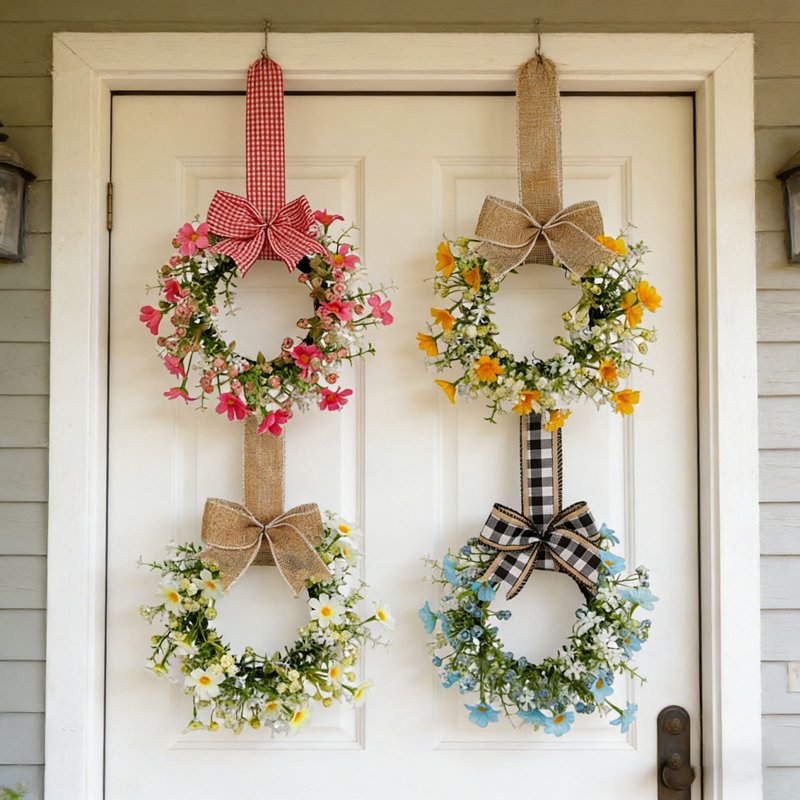 Mini Spring Wreaths for Candle Holders - Artificial Daisy Flowers, Farmhouse Porch Decor, Variation B