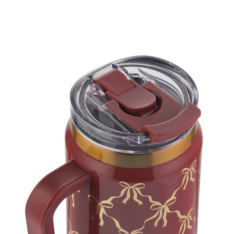 32oz Stainless Steel Luna Tumbler with Handle & Dual Straw Lid - Red Bow