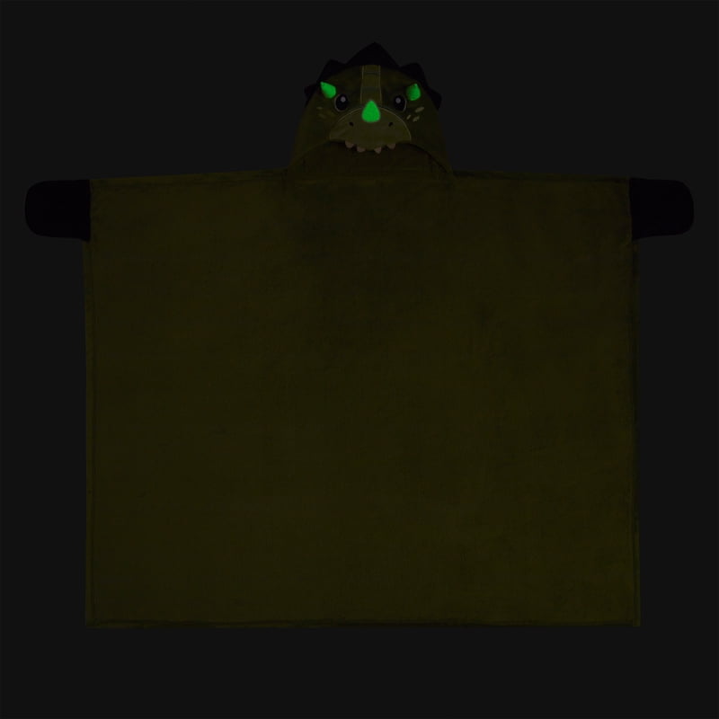 Kids Hooded Throw Blanket - Green Dinosaur, 40x50 Inches, Glow-in-the-Dark