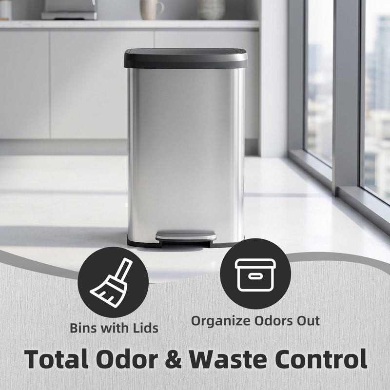 21 Gallon Stainless Steel Kitchen Trash Can with Lid & Foot Pedal - 80L