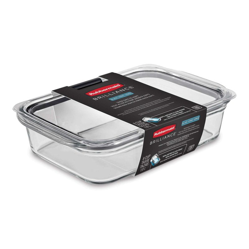 8-Cup Glass Food Storage Container with Lid - 2 Pack, Clear