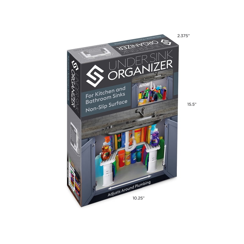 Under Sink Storage Organizer - 2 Pack Adjustable Shelf