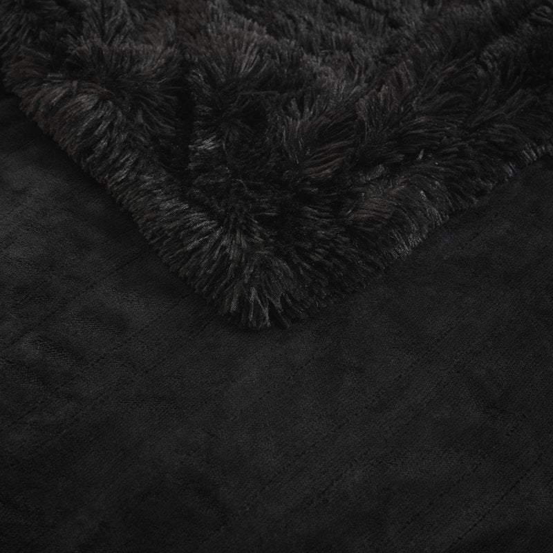 Black Serta Leena Shaggy Faux Fur Heated Throw Blanket 50x60 Inch - Electric Cozy Blanket with 5 Heat Settings