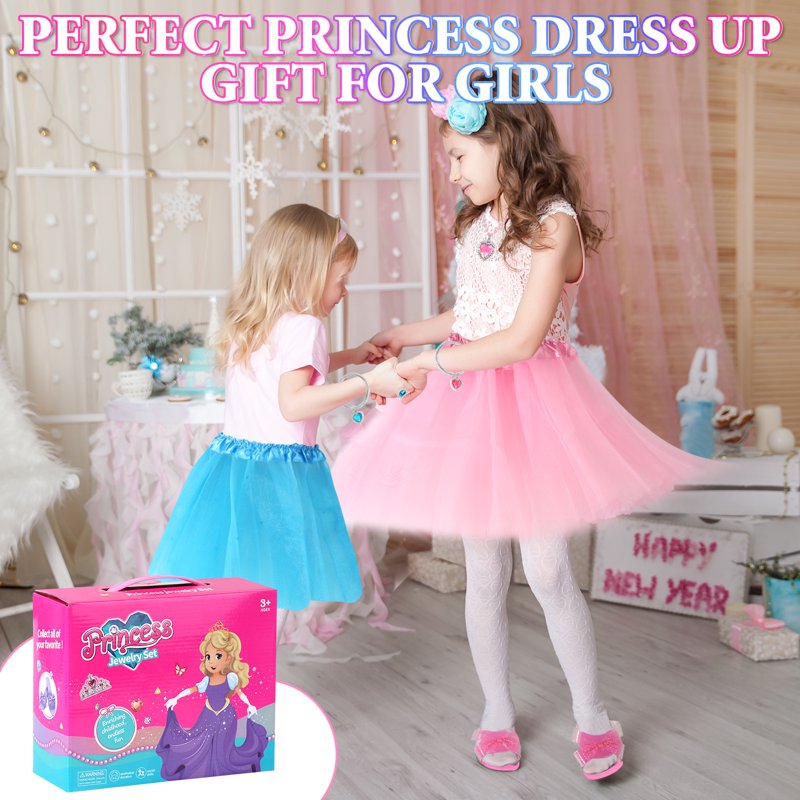 Princess Dress Up Set for Toddlers with Jewelry Crown Shoes & Wand - Pink & Purple, 3-6 Years - Variation of Princess