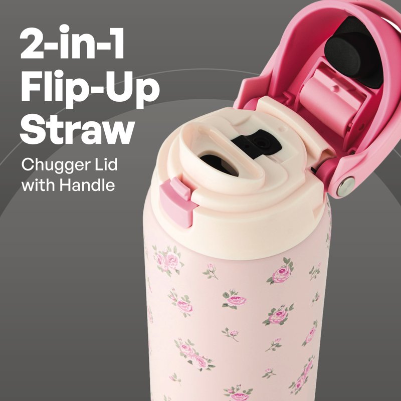 32oz Stainless Steel Water Bottle with Straw & Chug Lid - Pink Flowers