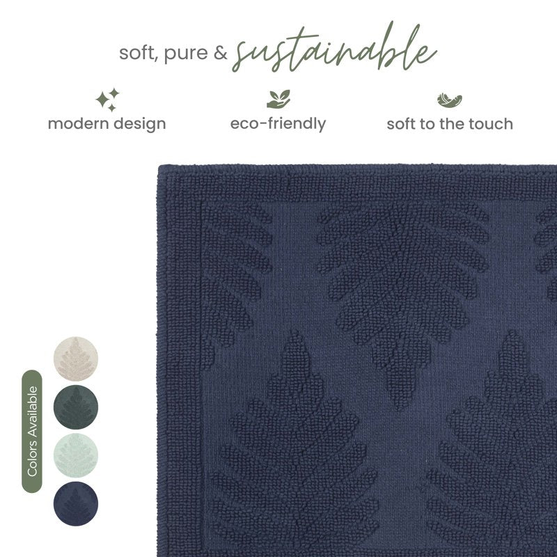 Martex Fern Ogee Navy Cotton Bath Rug 20x32 Non-Slip Absorbent Mat