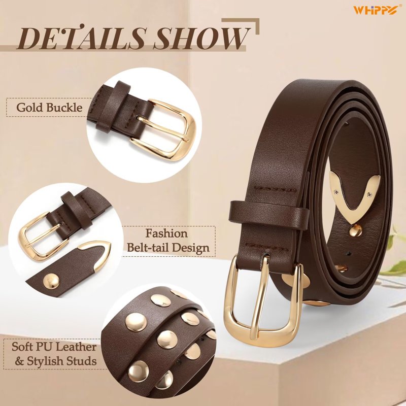 Women's Leather Belt for Jeans & Dresses - Coffee, Size 32-36"