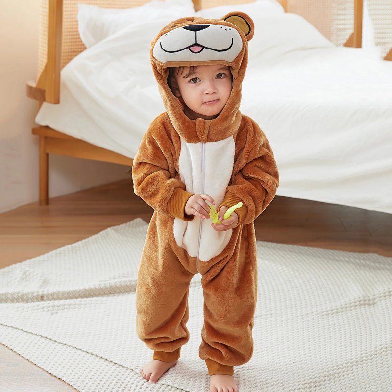 Baby Animal Costume Romper - Unisex Brown Bear Hoodie Jumpsuit for 6-12 Months