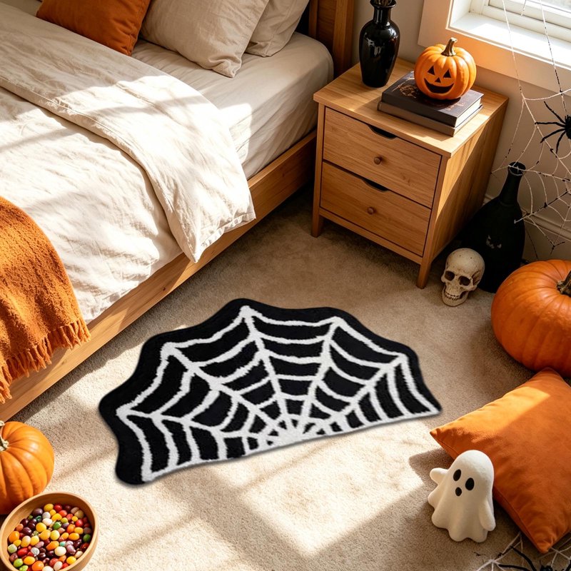 Halloween Spider Web Bathroom Rug - 15.75x23.62 Inch Non-Slip Plush Floor Mat with Variation H