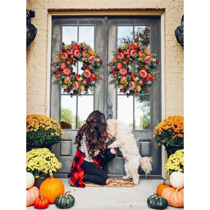 Halloween Wreaths for Front Door - Artificial Harvest Fall Decor, Indoor Outdoor, Variation H-9
